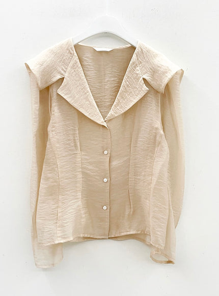Mesh Blouse with Wide Collar