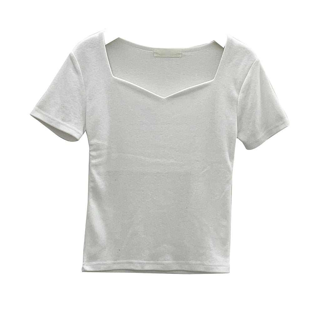 Heart Neck Short Sleeve T Shirt U1502