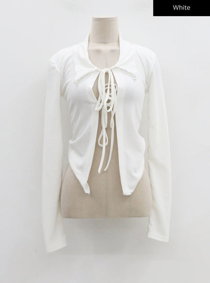 Front Tie Cardigan And Wavy Mini Skirt Set CN24