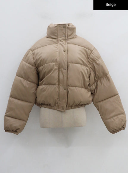 Faux Leather Cropped Puffer Jacket CS07