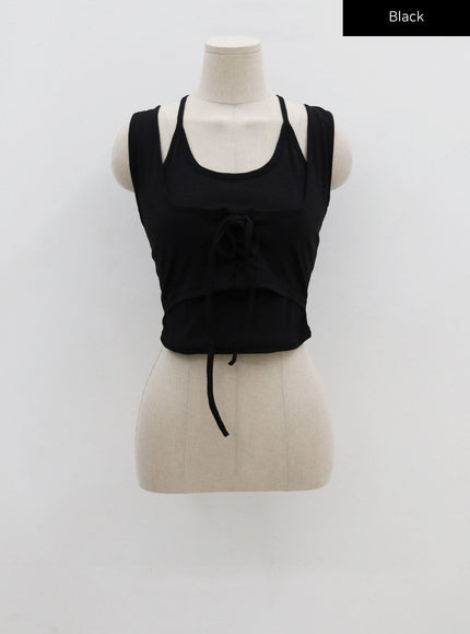 Corset Lace-Up Ribbed Sleeveless Top CU18