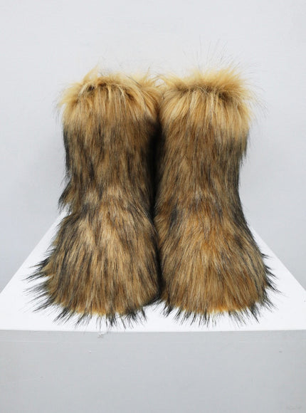 Faux Racoon Fur Mid-Calf Boots CO13
