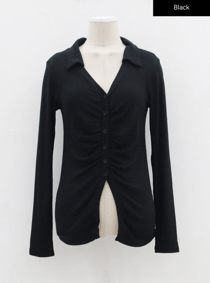 Ruffle Bust Button V-Neck Top CJ325