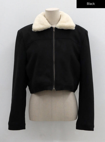 Retro Fur Collar Crop Zipper Jacket CO27