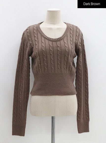 Round Neck Twist Crop Long Sleeve Knit OS26