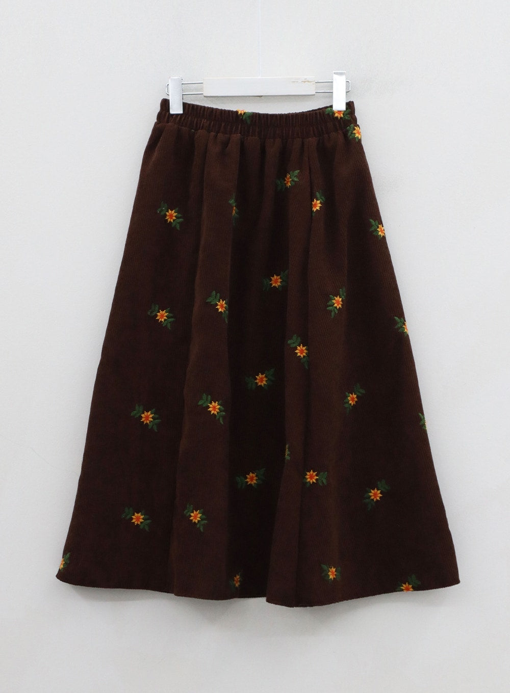 Corduroy Embroidery Flower Long Skirt BN04