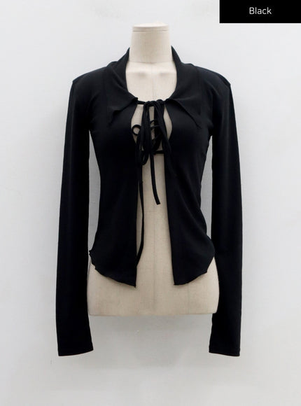 Front Tie Cardigan And Wavy Mini Skirt Set CN24