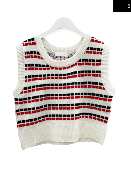 Pattern Cropped Knit Vest C1002
