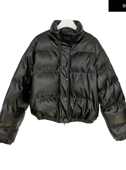 Faux Leather Cropped Puffer Jacket CS07