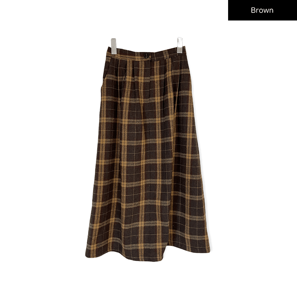 Plaid Wool Long Skirt