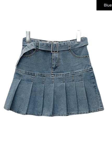 Denim Pleated Mini Skirt