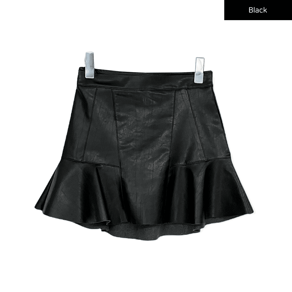Faux Leather Flared Mini Skirt
