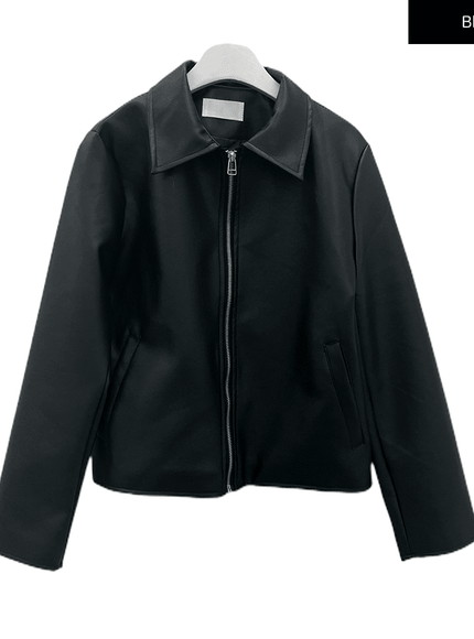 Faux Leather Jacket with Collar C2001