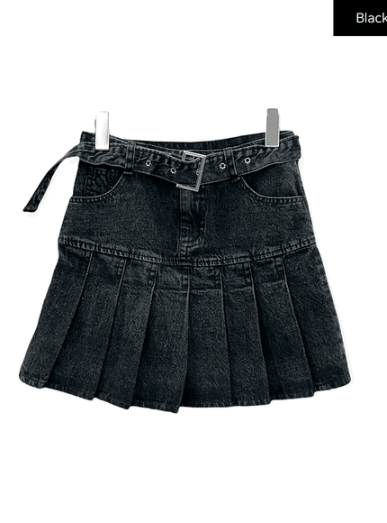 Denim Pleated Mini Skirt