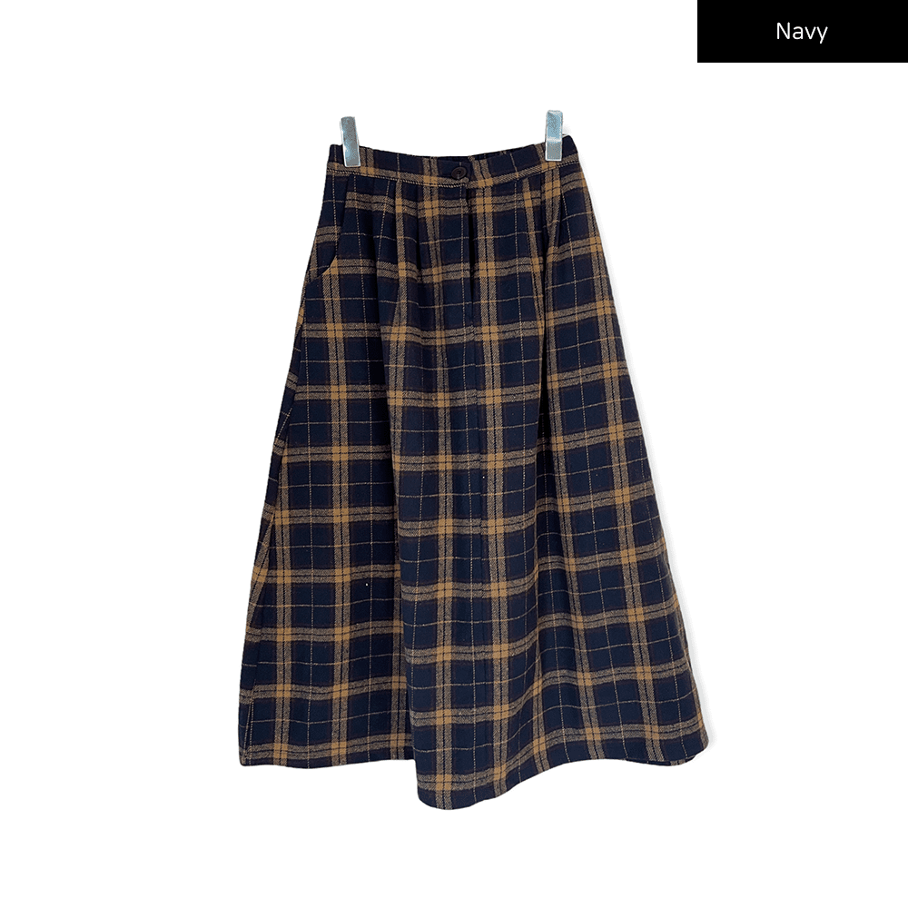 Plaid Wool Long Skirt