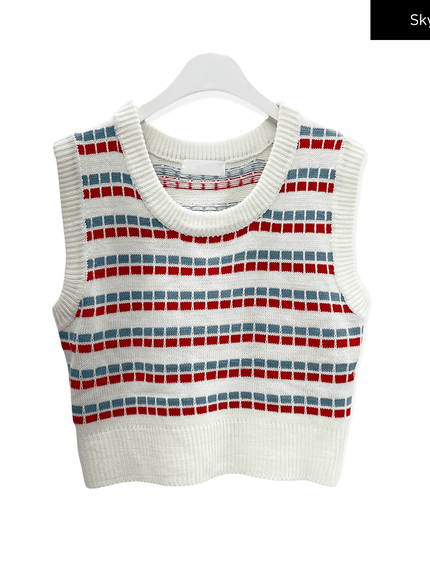 Pattern Cropped Knit Vest C1002
