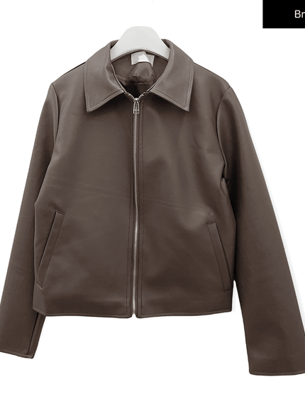 Faux Leather Jacket with Collar C2001