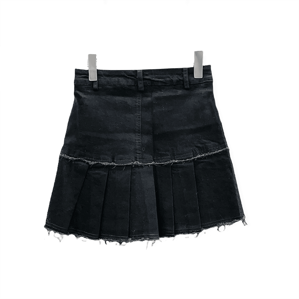 Pleated Hem Denim Skirt
