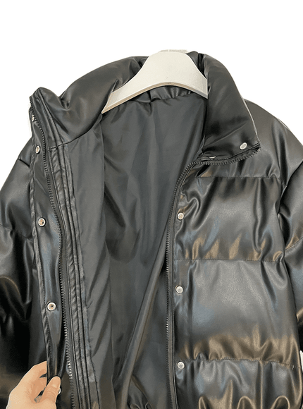 Faux Leather Cropped Puffer Jacket CS07
